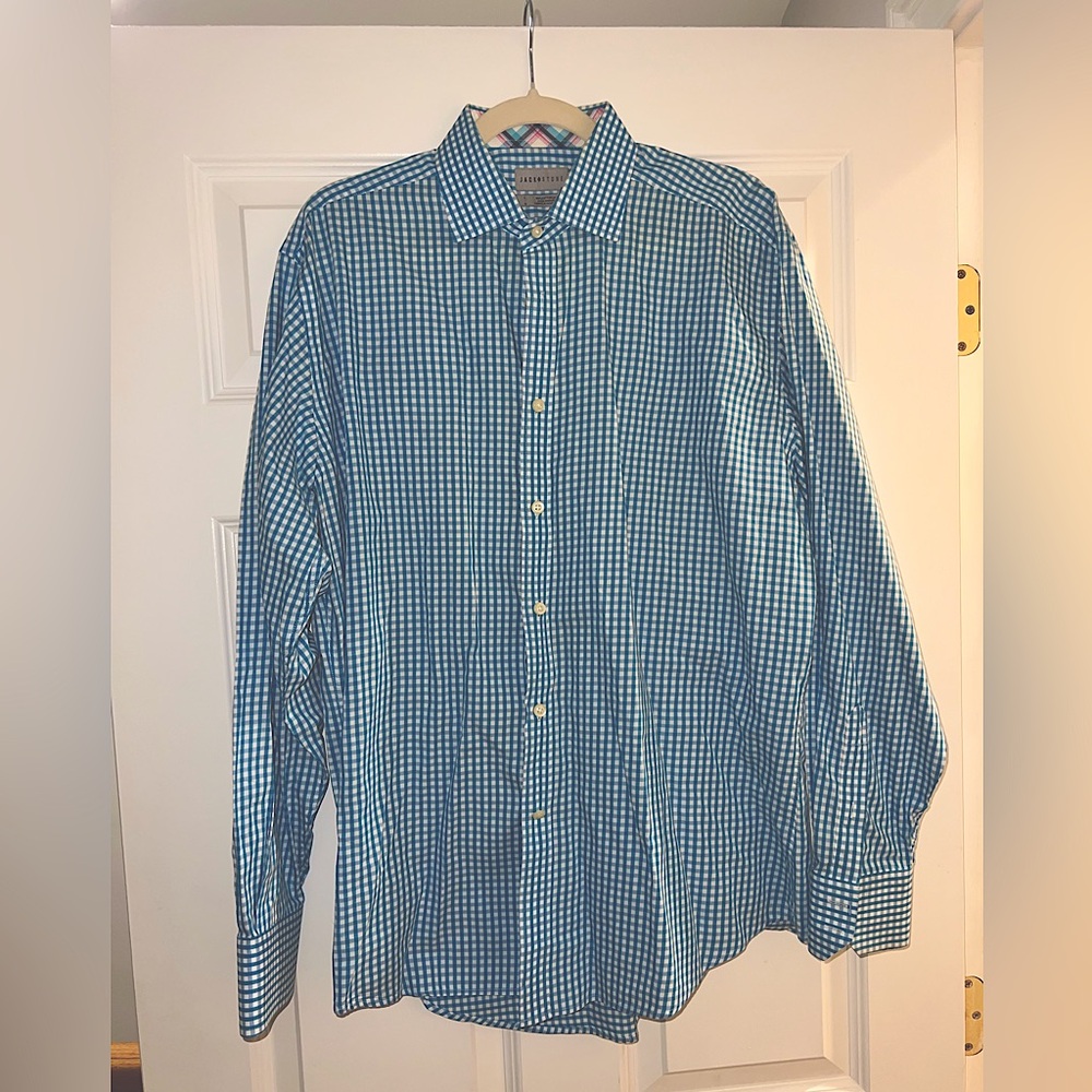 Jack Stone Thomas Dean Long Sleeve Blue Check Shirt Size Large